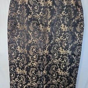 Worthington Pencil Skirt - Size 12 Black and Gold Brocade - Back Zip0431